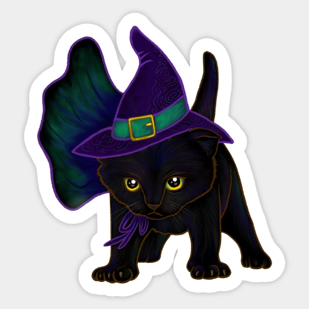 Halloween Kitten Dressed In Witch Costume Sticker by Ashley D Wilson